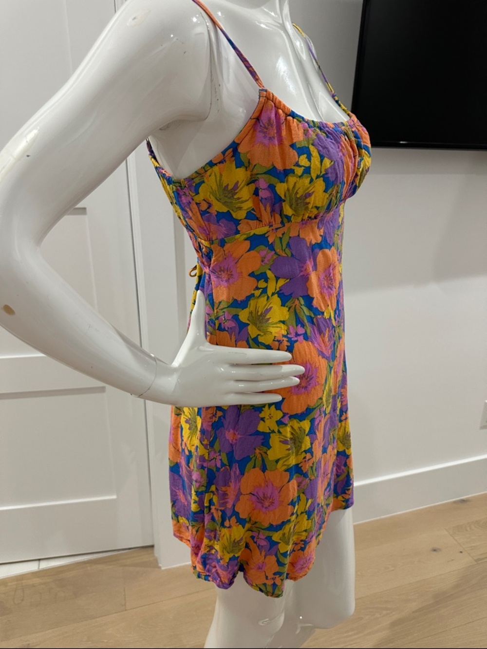 Billabong Orange & Purple Floral Spaghetti-Strap Mini Dress - Picture 3 of 5